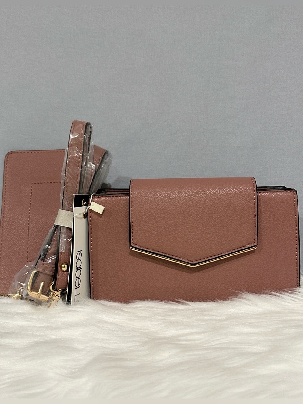 Isabelle Mauve Crossbody Bag with Pouch and Removable Strap Snap Closure NWT